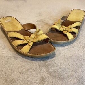 Tsonga‎ Leather Floral Yellow Strappy Wedge Sandals Women's US 9, UK 7, EU 40
